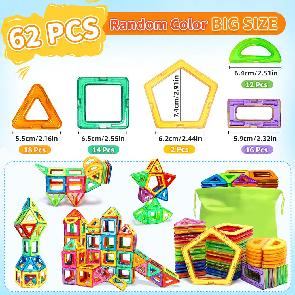 DIY Magnetic Block, Large STEM Construction Toy Set, Educational Magnet Toys for Learning, Random Colors for Birthday Gifts