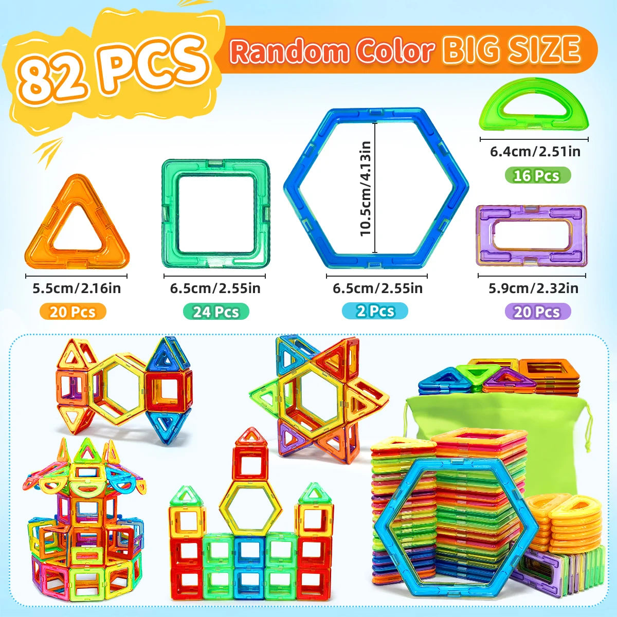 DIY Magnetic Block, Large STEM Construction Toy Set, Educational Magnet Toys for Learning, Random Colors for Birthday Gifts