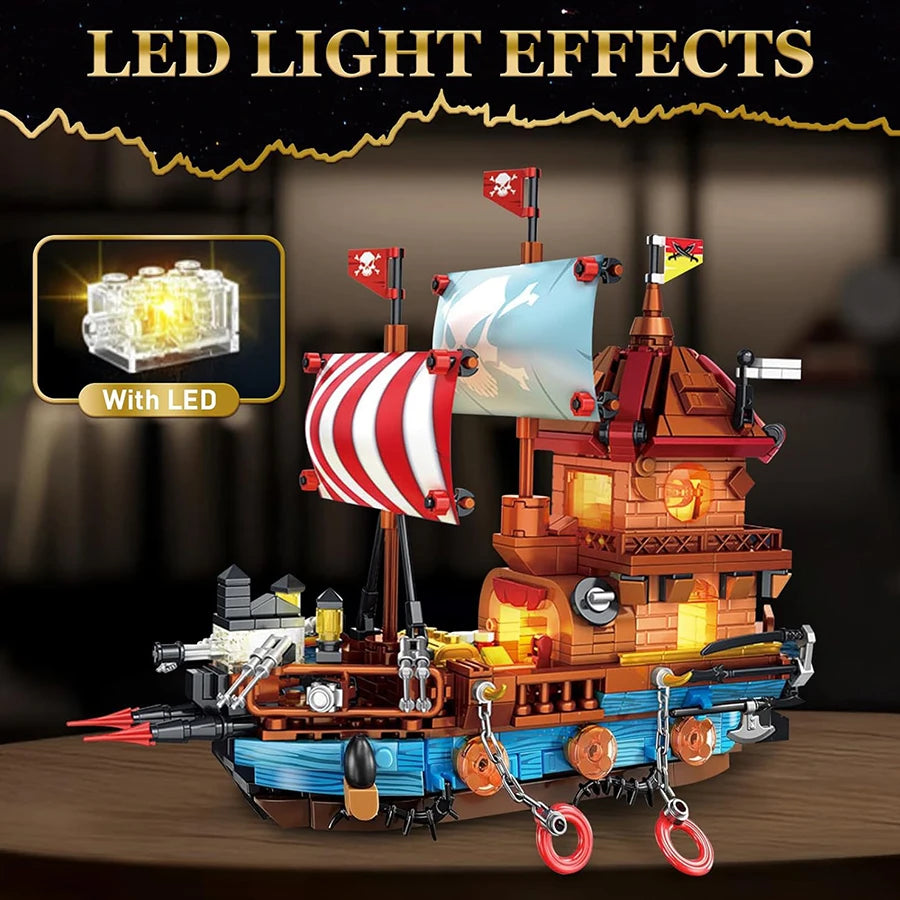 Pirate Ship Building Blocks Set Assemble Bricks Toys with LED Bricks Model Children'S Birthday Christmas Gift
