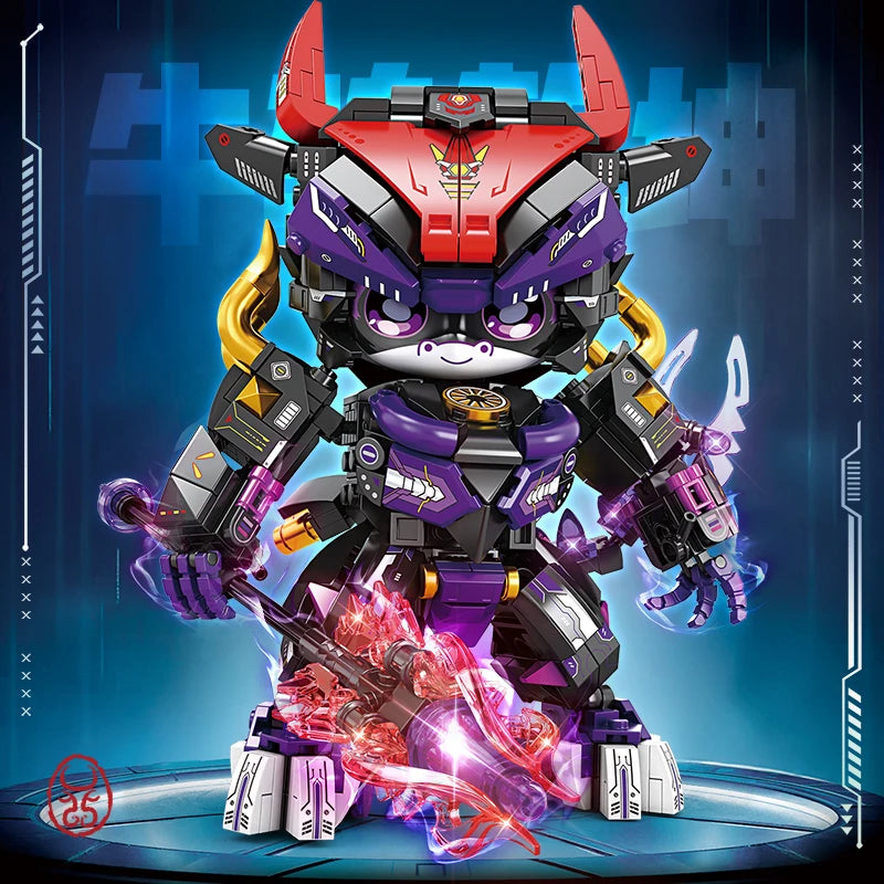 2025 Kung Fu Style 12-In-1 Mechanical Panda & Zodiac Building Blocks Set, Articulated Animal Model Toys for Boys Birthday Gifts