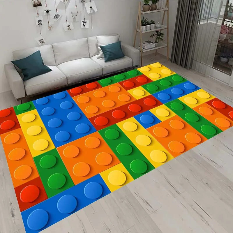 3D Colorful Geometric Block Area Rugs for Living Room Bedroom Building Block Toys Carpet Home Kids Room Decor Non-Slip Floor Mat