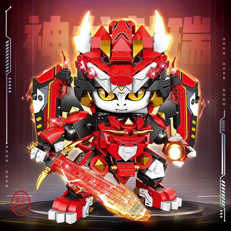 2025 Kung Fu Style 12-In-1 Mechanical Panda & Zodiac Building Blocks Set, Articulated Animal Model Toys for Boys Birthday Gifts