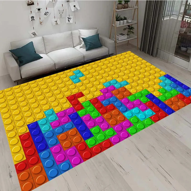 3D Colorful Geometric Block Area Rugs for Living Room Bedroom Building Block Toys Carpet Home Kids Room Decor Non-Slip Floor Mat