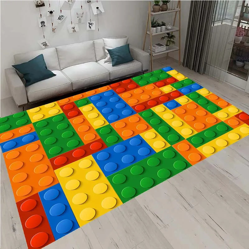 3D Colorful Geometric Block Area Rugs for Living Room Bedroom Building Block Toys Carpet Home Kids Room Decor Non-Slip Floor Mat