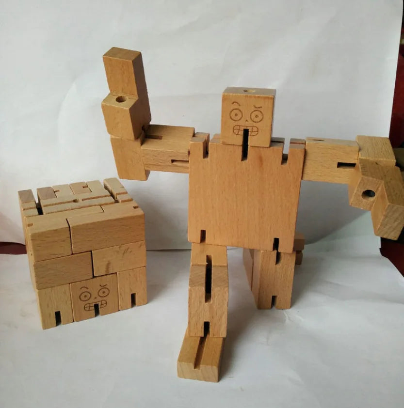 Mini Diy Kid Magic Wood Cube Bot Robot Transform Block Set Jigsaw Educational Puzzle Toy Gift for Baby Brain Teaser Training