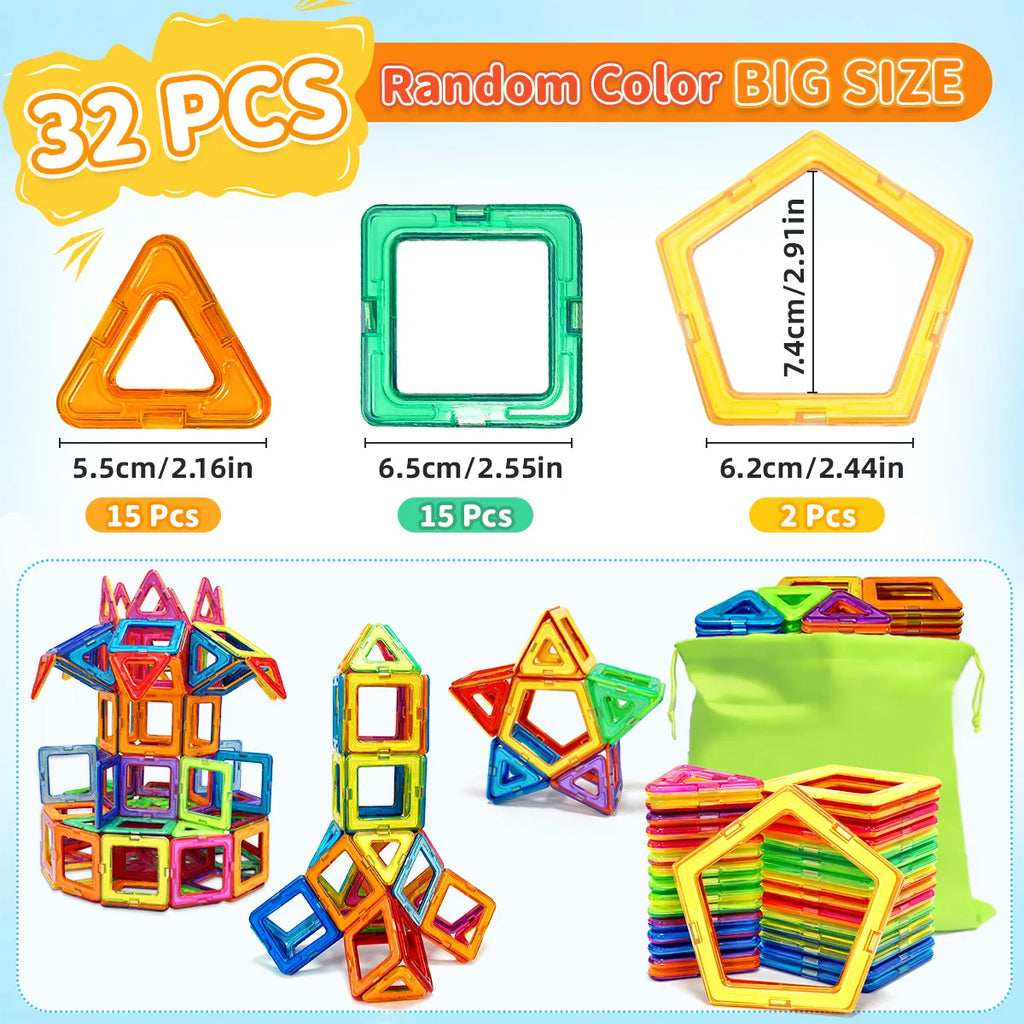 DIY Magnetic Block, Large STEM Construction Toy Set, Educational Magnet Toys for Learning, Random Colors for Birthday Gifts