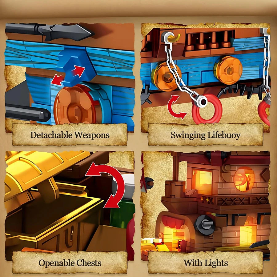 Pirate Ship Building Blocks Set Assemble Bricks Toys with LED Bricks Model Children'S Birthday Christmas Gift