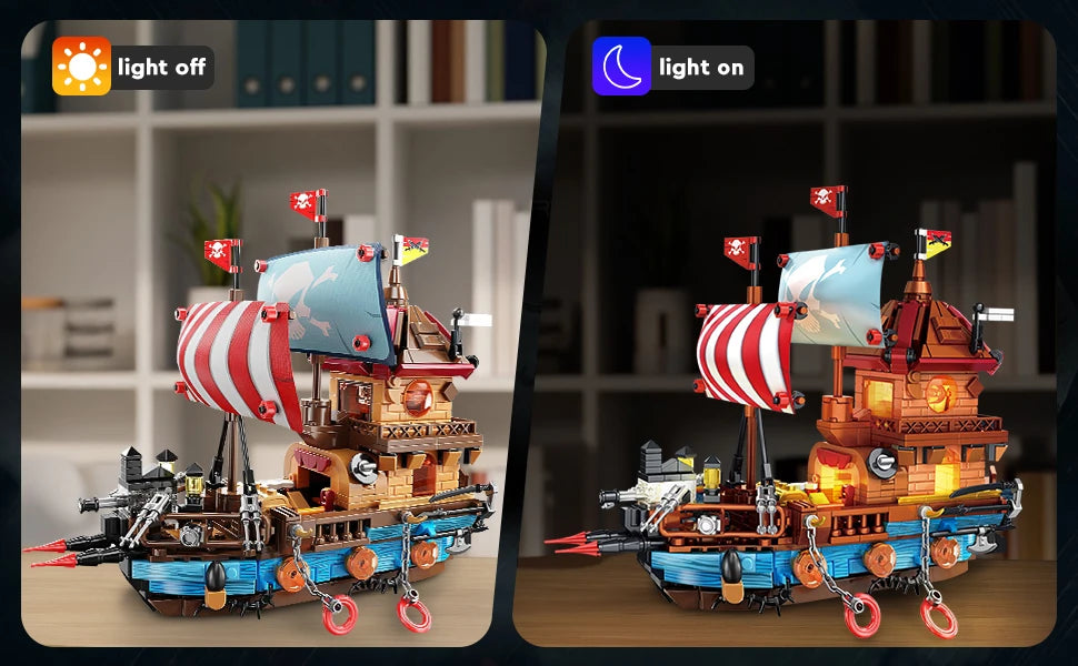 Pirate Ship Building Blocks Set Assemble Bricks Toys with LED Bricks Model Children'S Birthday Christmas Gift