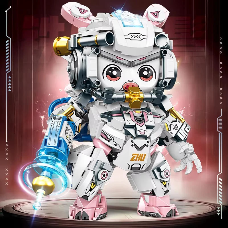 2025 Kung Fu Style 12-In-1 Mechanical Panda & Zodiac Building Blocks Set, Articulated Animal Model Toys for Boys Birthday Gifts