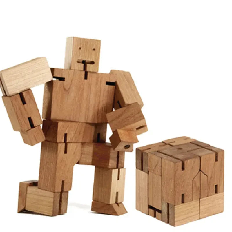 Mini Diy Kid Magic Wood Cube Bot Robot Transform Block Set Jigsaw Educational Puzzle Toy Gift for Baby Brain Teaser Training