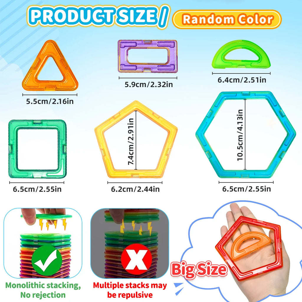 DIY Magnetic Block, Large STEM Construction Toy Set, Educational Magnet Toys for Learning, Random Colors for Birthday Gifts