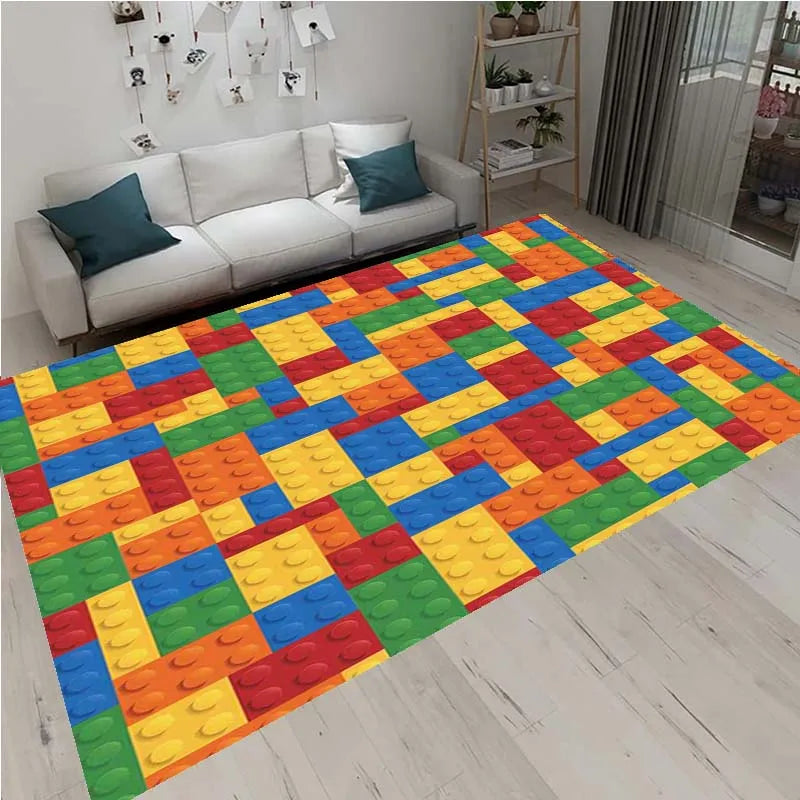 3D Colorful Geometric Block Area Rugs for Living Room Bedroom Building Block Toys Carpet Home Kids Room Decor Non-Slip Floor Mat